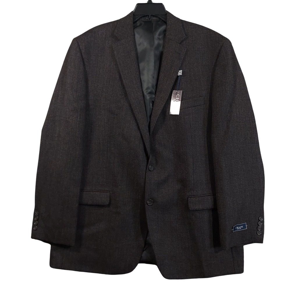 Chaps Sport Coat Mens 46L Black Brown 100% Wool Blazer COOP12HX1363 NWT